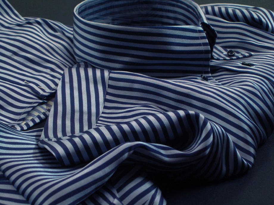 ★イタリアシルクシャツDAN ROMA ドゥエボットーニDUE BOTTONI SILK SATIN PERLA RIGATO BLU